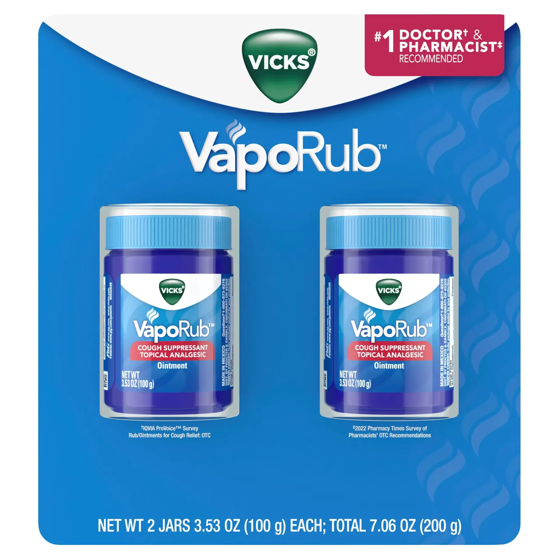 Vicks VapoRub, Pommade Décongestionnante, Lot de 2 x 100 g