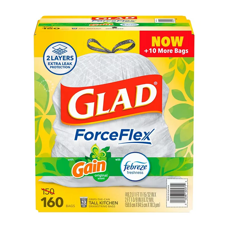 Glad ForceFlex Sacs à Ordures Parfumés, 49 L, 160 sacs