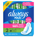 Always Maxi – Serviettes hygiéniques avec ailettes, taille 2, Long Super, paquet de 42