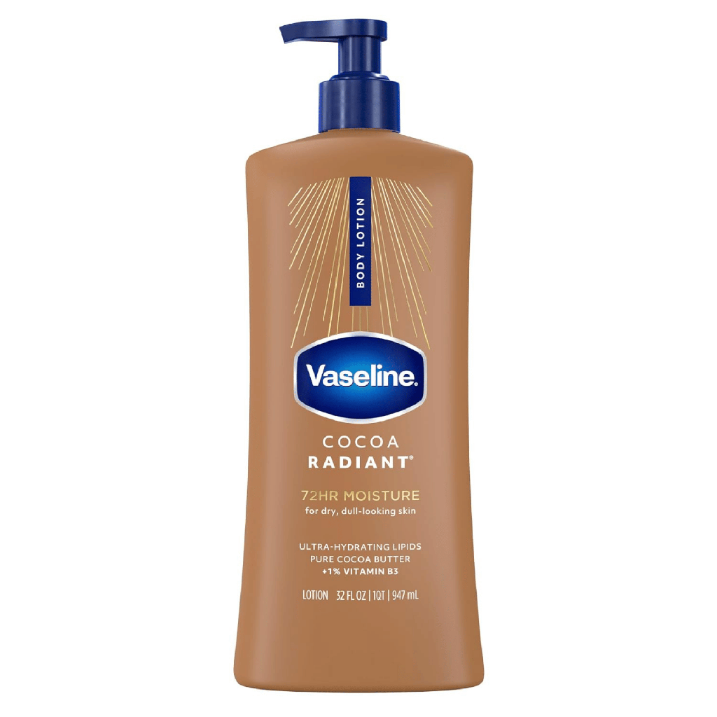 Vaseline Cocoa Radiant Body Lotion for Dry Skin Made with Pure Cocoa Butter for a Long-Lasting Radiant Glow, 947 mL