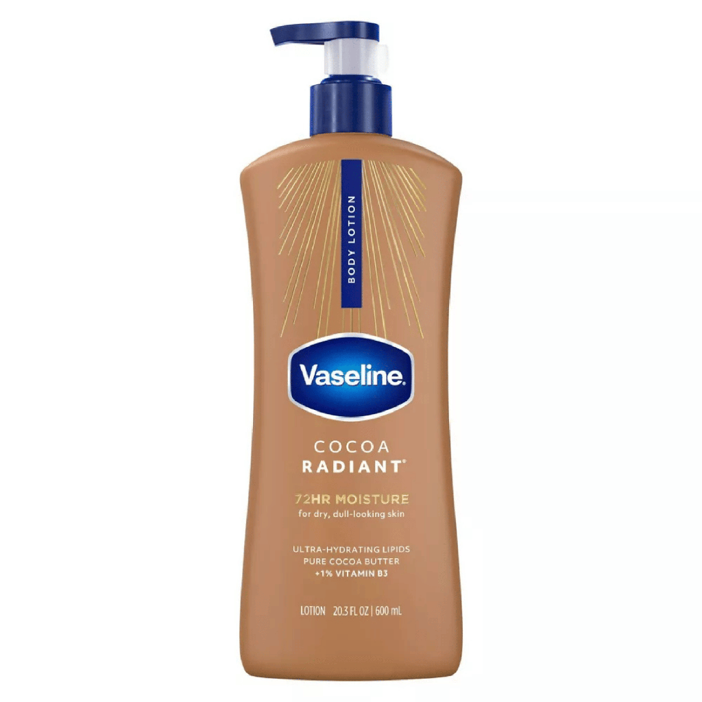 Vaseline Cocoa Radiant Lait Corporel au Beurre de Cacao Pur Pour Peaux Sèches, Eclat longue Durée, 600 mL