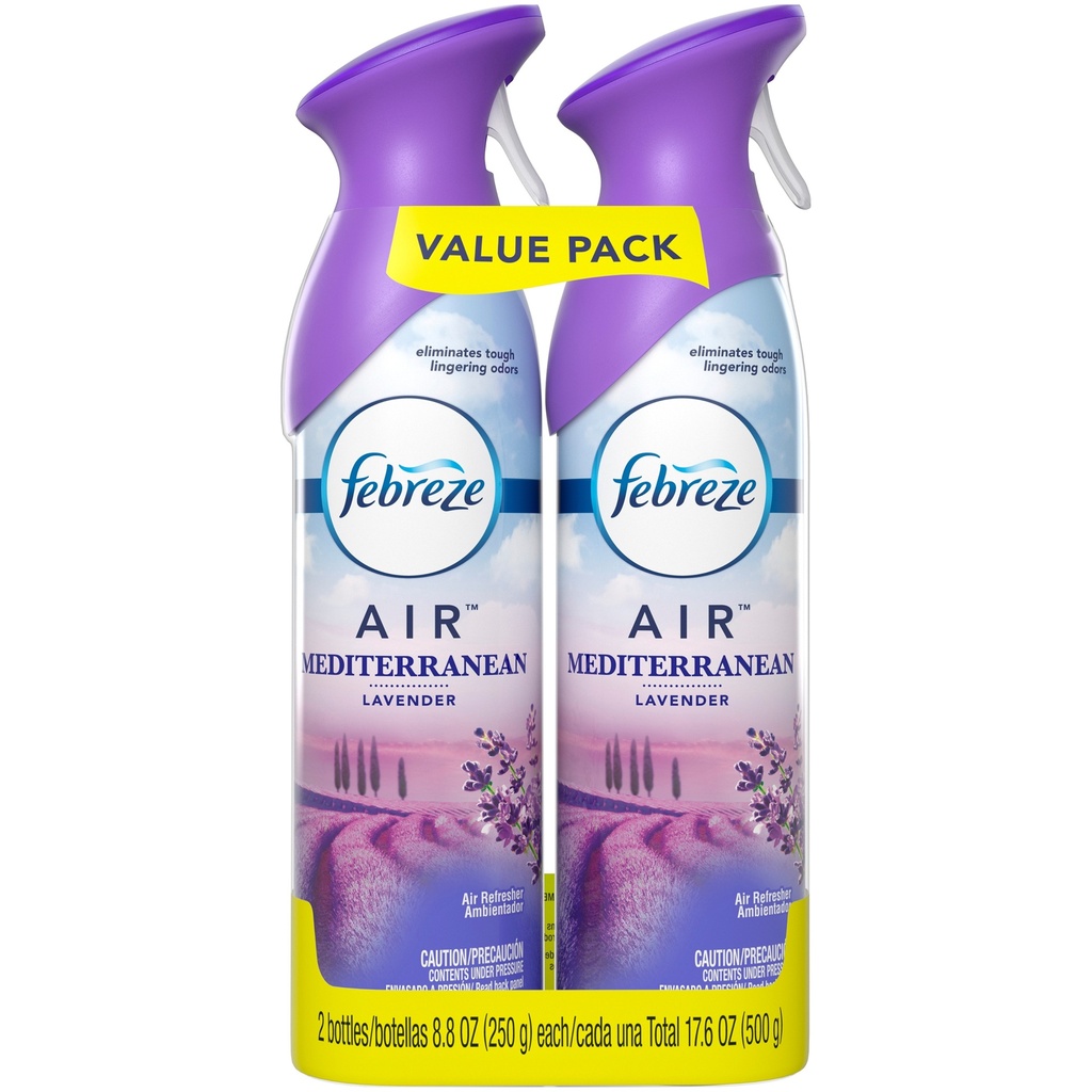 Febreze – Désodorisant en spray, parfum lavande méditerranéenne, lot de 2 × 250 g