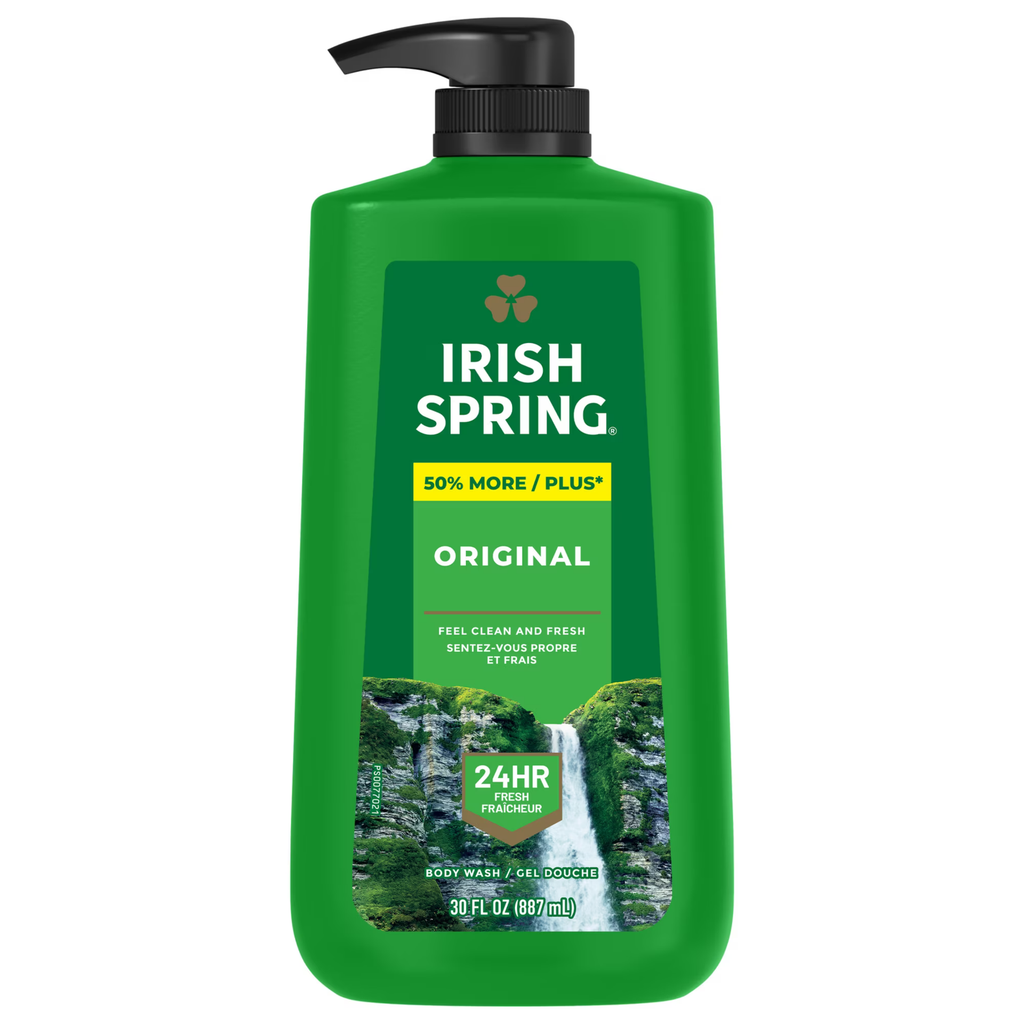 Irish Spring Original Clean – Gel douche hydratant corps et visage pour homme, 887 ml
