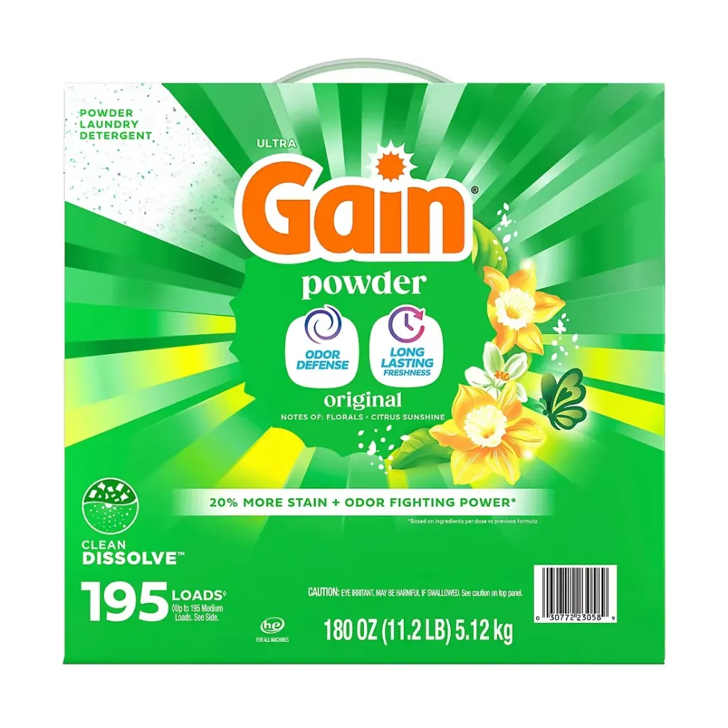 Gain Original, Lessive Poudre, 5,12 Kg, 195 Lavages